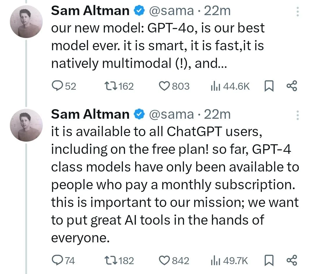 Sam Altman Openai GPT-4o Tweet